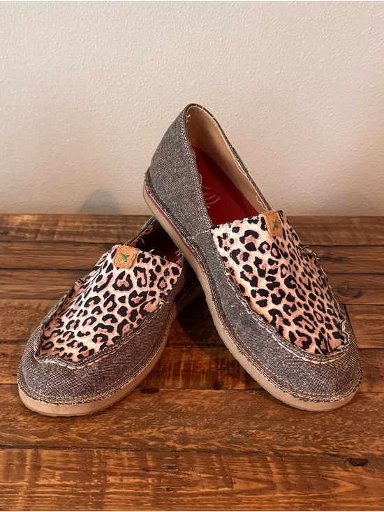 Twisted X Shoes - Twisted X EcoTEX Gray Canvas Slip-On Shoes with Leopard Accent and Red Insole